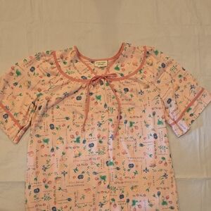 Amanda Stewart Vintage Fruit Print Nightgown Cottagecore Pearl Snaps Pink M‎
